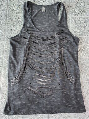 Vanity Charcoal Gray Studded Chevron Cutout Racerback Tank Top L